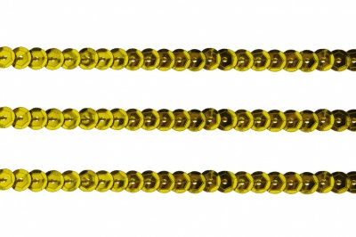 Пайетки "ОмТекс" на нитях, SILVER-BASE, 6 мм С / упак.73+/-1м, цв. А-1 - т.золото - купить в Бийске. Цена: 468.37 руб.