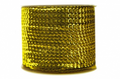 Пайетки "ОмТекс" на нитях, SILVER-BASE, 6 мм С / упак.73+/-1м, цв. 7 - св.золото - купить в Бийске. Цена: 468.37 руб.