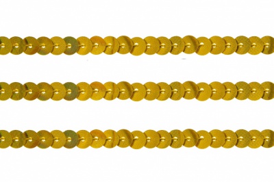 Пайетки "ОмТекс" на нитях, SILVER SHINING, 6 мм F / упак.91+/-1м, цв. 48 - золото - купить в Бийске. Цена: 356.19 руб.