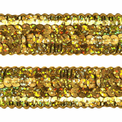 Тесьма с пайетками D16, шир. 20 мм/уп. 25+/-1 м, цвет золото - купить в Бийске. Цена: 778.19 руб.